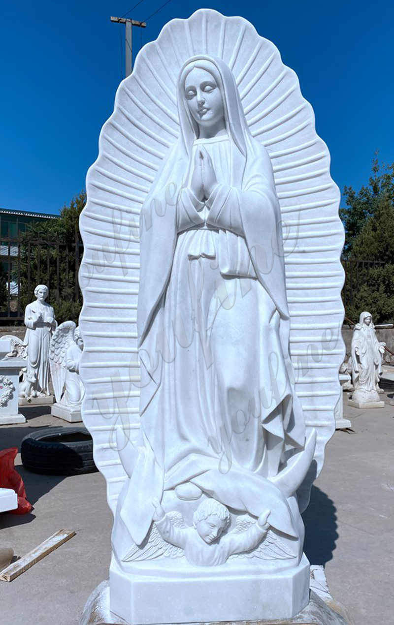 Details of White Marble Our Lady of Guadalupe Statue