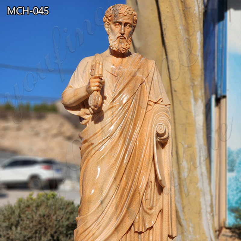 Exquisite Sunset Red Marble Saint Peter’s Statue for Sale