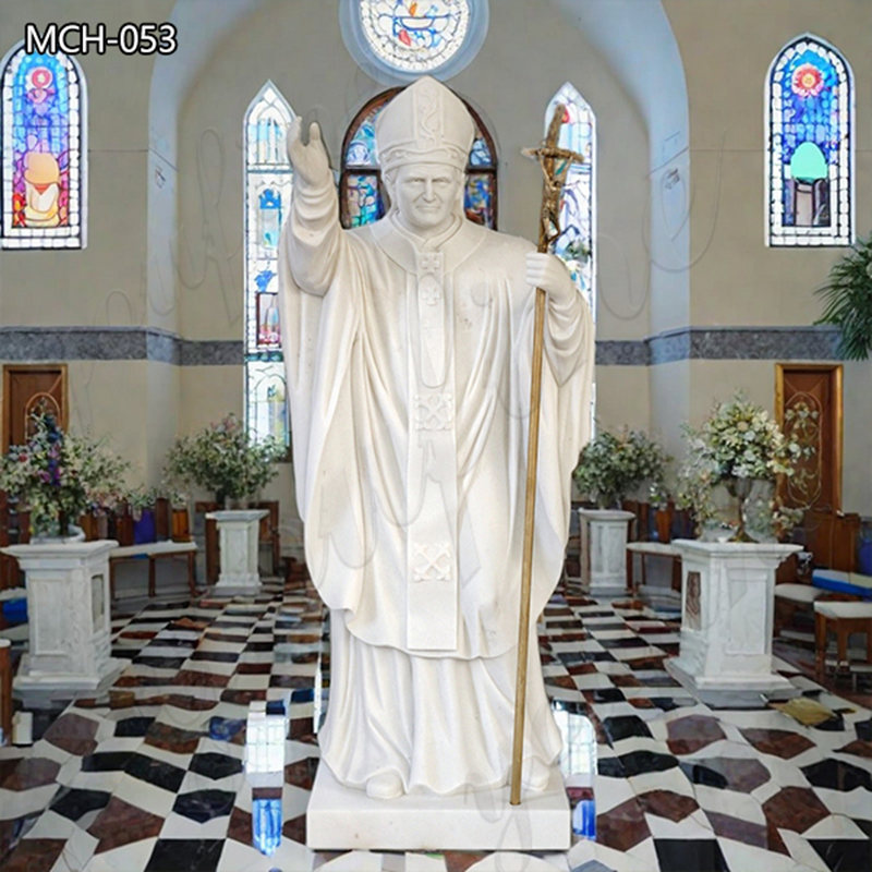 White Marble St John Paul II Statue for Sale