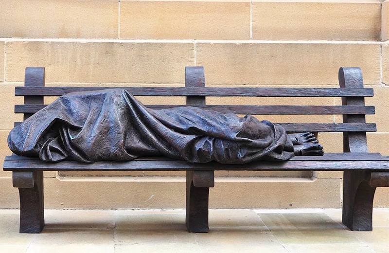 bronze homeless Jesus statue