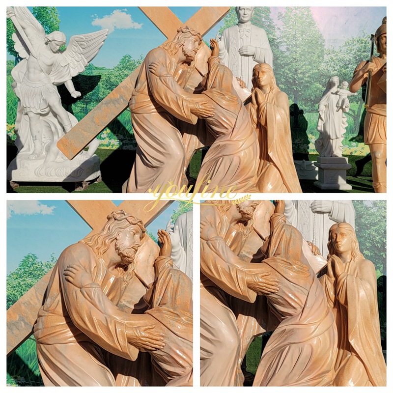 Marble Statue Jesus Meets His Sorrowful Mother statue details