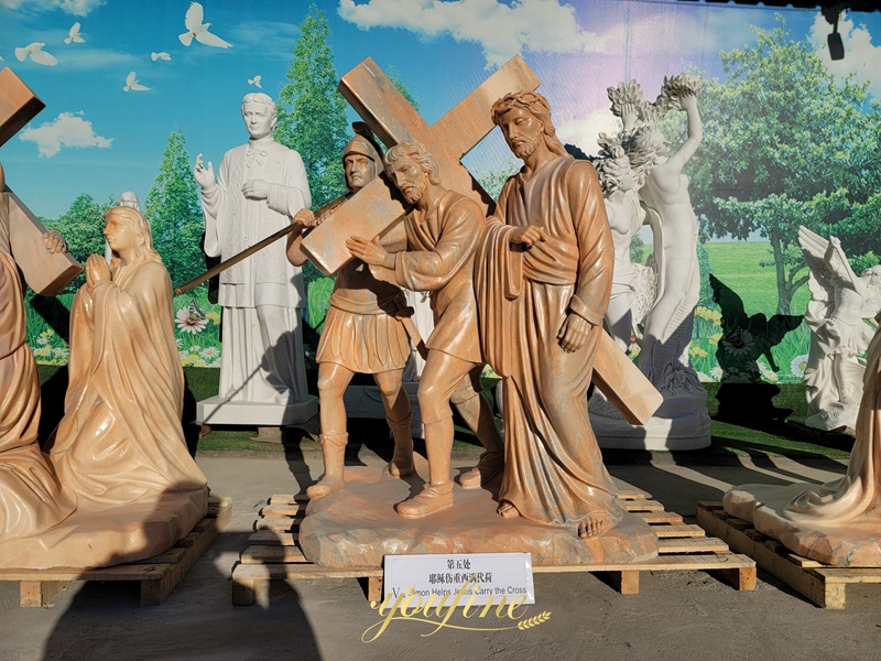 Marble Statue Simon of Cyrene Helps Jesus Carry the Cross