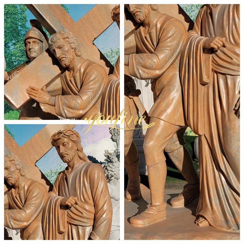 Simon of Cyrene Helps Jesus Carry the Cross statue details